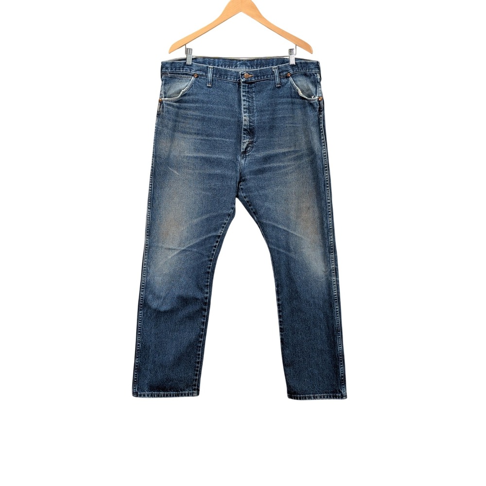 Vintage Wrangler USA Made Mens Jeans 40x31.5 Blue Denim Straight Leg Distressed